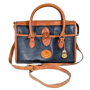 Dooney & Bourke Vintage Blue Pebble Grain Tan Leather 2-Way Satchel READ